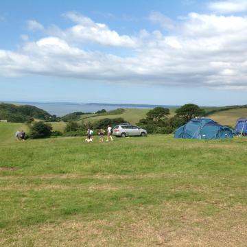 Walking down to Hope Cove through the Top Field.JPG